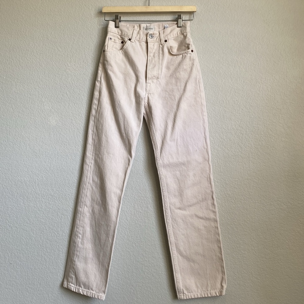 House of Dagmar High Rise Straight Leg Denim Jeans Ecru Size 25